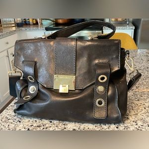 Jimmy Choo Top Handle Black Leather Satchel Bag with Shoulder Strap Used